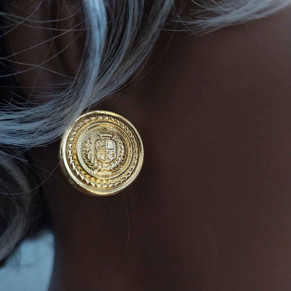 Liz Claiborne Gold Button Earrings - Picture 3 of 10